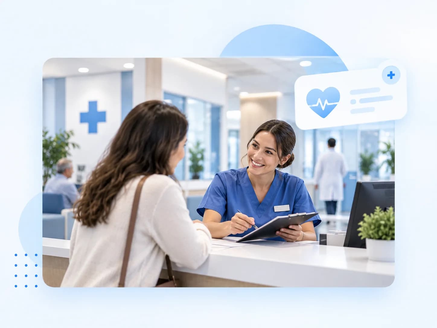Healthcare facility with patient arrival and frontline service operations.