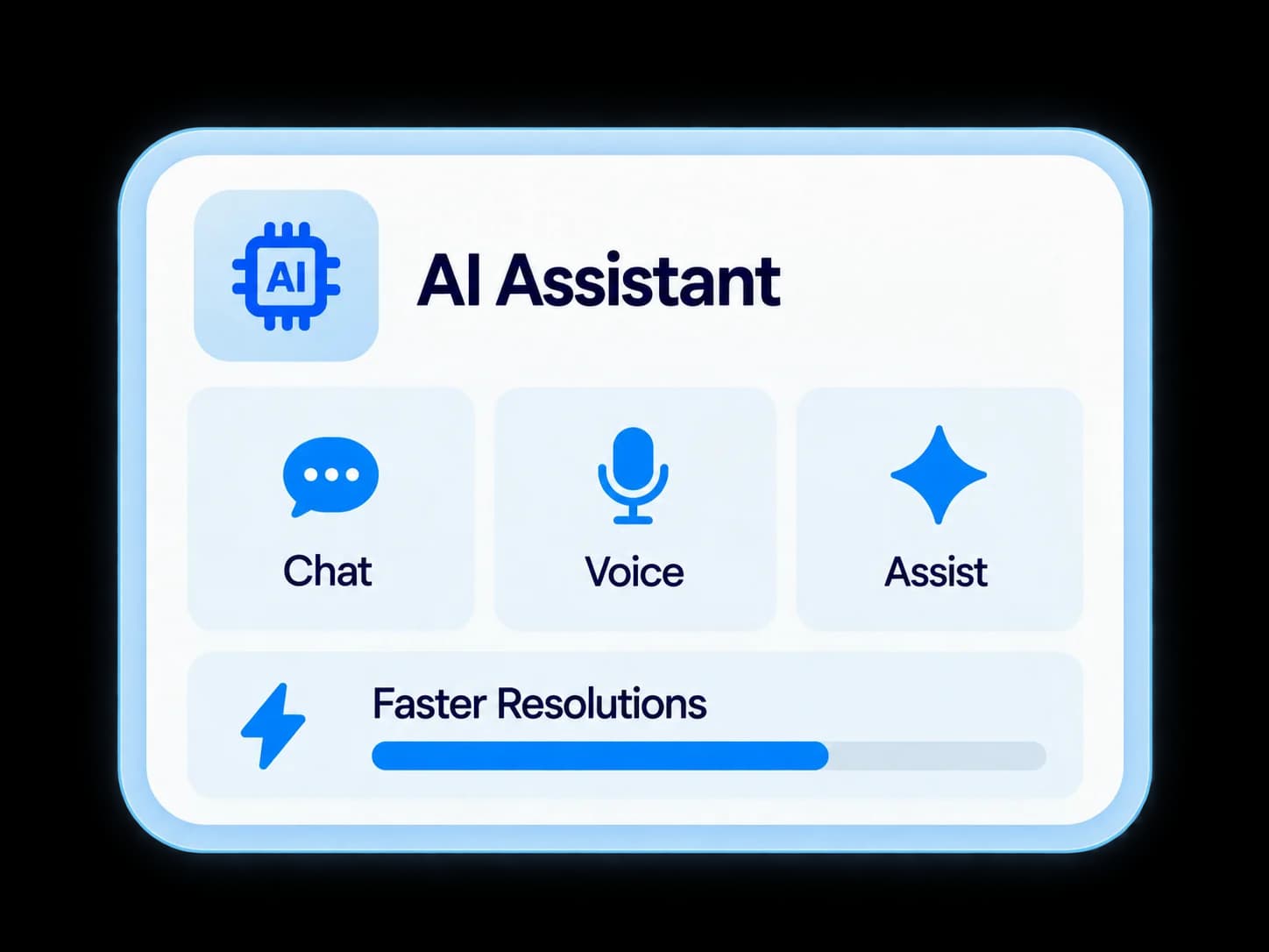 Liberrex AI assistant card: chat, voice and agent assist.